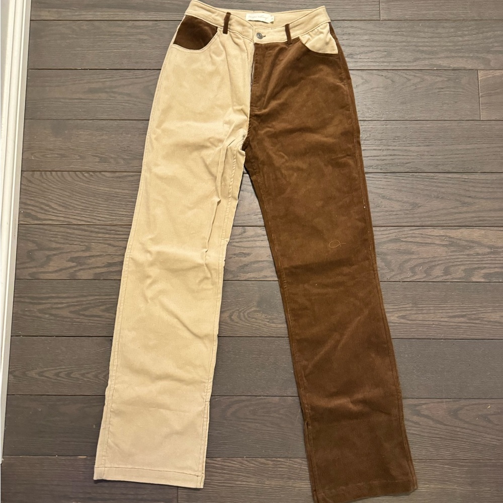Corduroy duel tone jeans with ankle splits